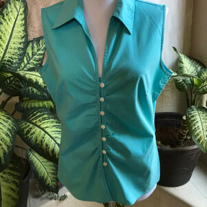 New York & Company aqua sleeveless button top